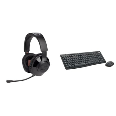 JBL Quantum 350 Over-Ear Gaming Headset – Wireless 2.4 GHz and USB-C connection & Logitech MK295 wireless keyboard and mouse set with SilentTouch technology on sale